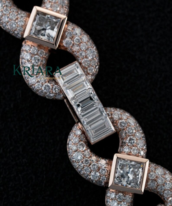Rose Gold 14K Gold Lab Grown Diamond S925 Snowflake <b>Statement</b> <b>Necklace</b> Figaro Chain Pave Setting Unisex Wedding Luxury Jewelry - Product Image 3