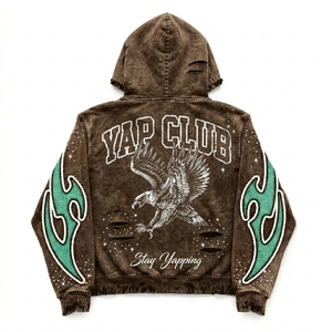 Winter Acid Wash Streetwear Heavyweight Regular Fit Zipper <b>Hoodie</b> No <b>String</b> Vintage Wash Double Layer Cotton <b>Hoodie</b> - Product Image 3