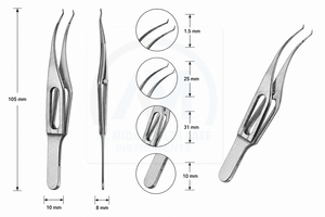 คีมจับเส้นไหม AL MIDA รุ่น Manual Gills Colibri ปลายแหลมพิเศษ สำหรับผูกไหมในศัลยกรรมจักษุ ผลิตจากเหล็กกล้าไร้สนิม ได้รับการรับรองมาตรฐาน CE ISO13485 5+ - Product Image 5