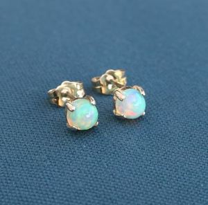 Natural Ethiopian Welo <b>Opal</b> Stud <b>Earrings</b> 5mm Round 925 Sterling Silver Dainty Minimalist Gemstone Jewelry Gift Boxed for Her - Product Image 3