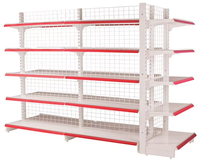 Étagère de présentation métallique moderne la plus vendue pour supermarché, réglable, avec grille à bordure rouge, revêtement en poudre époxy, autoportante