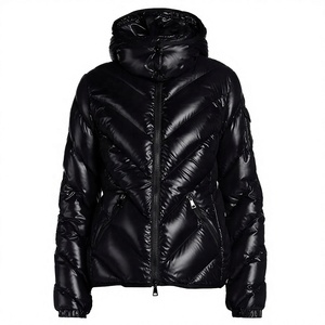 Black Hooded Puffer <b>Jacket</b> <b>Men</b> Winter <b>Down</b> <b>Filled</b> Windproof Casual Zipper Closure Slim Fit Regular Length Solid Color - Product Image 1