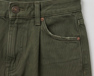 Short en jean vert olive en coton, taille haute, coupe droite, fermeture boutonnée, style décontracté d'été, détails surpiqués - Product Image 4
