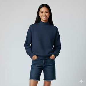 Womens White Graphic <b>Mock</b> <b>Neck</b> Sweatshirt Casual Oversized Fleece Winter Pullover <b>Top</b> - Product Image 2