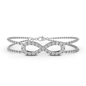 Bracelet double chaîne infini serti de diamants – Diamant de laboratoire CVD pavé en forme de huit, or jaune massif 10K 14K 18K, double rangée - Product Image 3