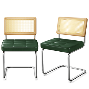 Set di 2 Sedie da Pranzo Moderne Stile Mid-Century Breu in Rattan Naturale con Schienale in Legno Massello per Cucina, Soggiorno e Sala da Pranzo - Product Image 1