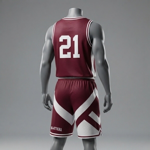 Ensemble short et maillot de basket personnalisé bordeaux et blanc, uniforme d'équipe graphique, vêtements de sport par sublimation, maille respirante, OEM ODM - Product Image 4