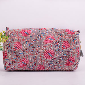 Bolsa de Maquillaje Acolchada Grande, Ecológica y Hecha a Mano, con Estampado Floral, para Viajes, Portátil, Lavable, para Mujer - Product Image 3