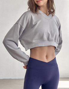 Hoodie court à manches longues personnalisable avec logo, style streetwear, épaules tombantes, pour femme - Product Image 1