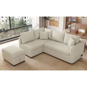 82.6\" L-Shaped Sectional Pull-Out <b>Sofa</b> <b>Bed</b> Movable <b>Storage</b> Ottoman Two USB Ports Power Sockets Sleek Sleeper <b>Sofa</b> Unique - Product Image 1