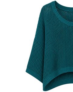 Pull court en tricot surdimensionné bleu sarcelle personnalisé par le fabricant pour femme, pull ample en maille ajourée, haut décontracté à manches larges, tendance - Product Image 2