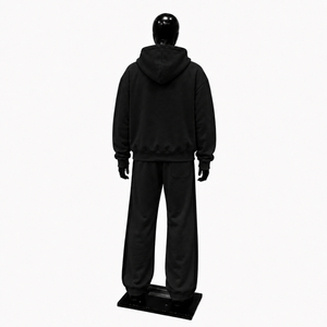 Chándal negro con capucha, cremallera completa, color liso, ropa casual, 100% algodón, peso medio, estilo otoñal, ropa casual urbana. - Product Image 2