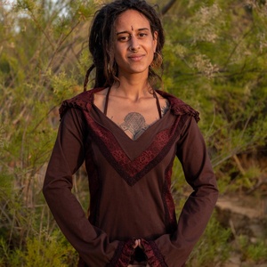 Sudadera con Capucha de Algodón Estilo Boho, con Volantes y Mangas de Campana, Ligera, Cómoda, Informal, Estilo Bohemio Chic Hippie - Product Image 2