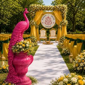 Structure de mandap de mariage indien avec auvent en cristal, décor de scène réglable avec support à fleurs pour cérémonie et réception - Product Image 1