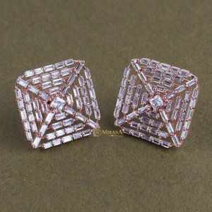 Rhodium Plated Brass CZ Pyramid Pendant Earring Set for Wedding Holiday - Product Image 4