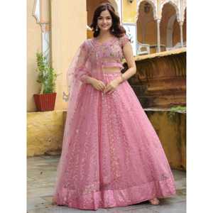 Adorable filet à paillettes roses pour fiançailles Lehenga Choli avec Dupatta - Product Image 2