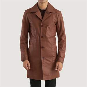 Vente de manteaux longs pour hommes en cuir vintage à double boutonnage, style mid-century, automne/hiver - Product Image 3