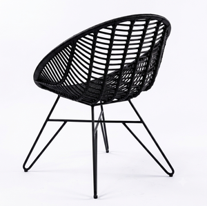 Modern Black Synthetic Rattan Accent <b>Chair</b> Outdoor Patio Wicker Dining Seating Minimalist <b>Garden</b> Furniture For Home Hotel - Product Image 2