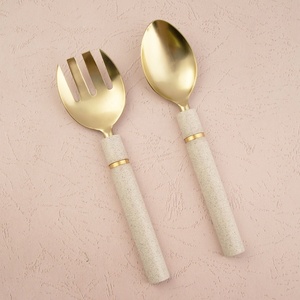 Hot Selling Gold Tone Salad <b>Servers</b> Set with Stone Handles High End Kitchen Serving Utensils - Product Image 1