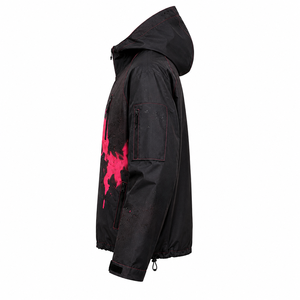 KHIMASHAM INDUSTRY Winter Custom Unisex <b>Black</b> Hooded <b>Windbreaker</b> Jacket Thick Pink Graphic Print Full-Zip Waterproof Breathable - Product Image 3