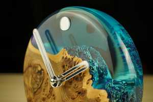 Handmade Burl Wood <b>Clock</b> Modern Epoxy Resin Desk Decor - Product Image 2