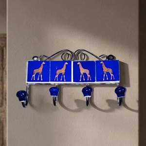 Gancho de Pared de Cerámica Azul con Diseño Floral, 4 Ganchos, Perchero Metálico de Pared, Ecológico, Impermeable, Estilo Vintage - Product Image 1