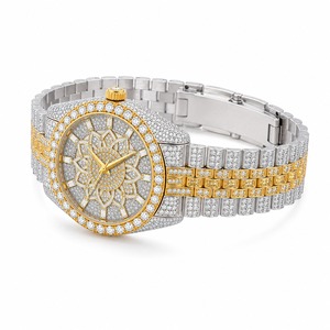 Montre de luxe unisexe avec diamants, boîtier en acier inoxydable, mouvement à quartz analogique, cristal saphir, cadran rond de 44 mm, fermoir papillon - Product Image 5