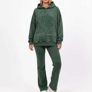 Chándal de invierno OEM para mujer, con capucha, liso, informal, con logo bordado personalizado, lavado ácido, estilo urbano, de algodón transpirable. - Product Image 6