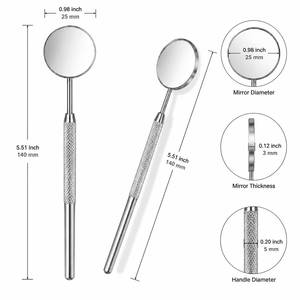 Miroir buccal dentaire en acier inoxydable, outil d'examen avec poignée texturée et surface réfléchissante ronde - Product Image 3