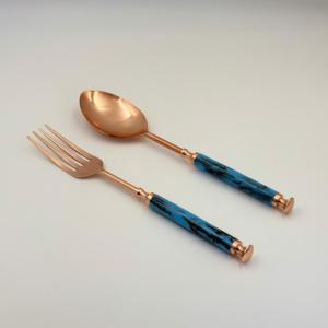 Ensemble de cuillères et fourchettes à salade en acier inoxydable avec manche fini cuivre, style vintage, ustensiles de service pour la cuisine et la salle à manger - Product Image 3