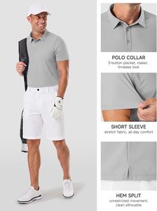 Polo Oxford à manches courtes pour homme, couleur unie, coupe classique, boutons sur le devant, tissu tissé décontracté - Product Image 3