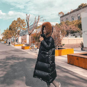 เสื้อโค้ทยาวลำลองสำหรับผู้หญิง แต่งขนเฟอร์ที่ฮู้ด บรรจุขนเป็ด 80% หมวกถอดได้ ผ้าโพลีเอสเตอร์เนื้อนุ่ม เสื้อคลุมกันหนาวสำหรับฤดูหนาว - Product Image 2