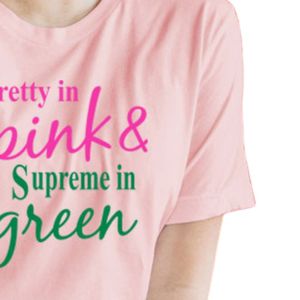 Camiseta Pretty in Pink Supreme en verde, camiseta de algodón de manga corta, top informal a la moda para mujer, ropa griega cómoda de verano - Product Image 3