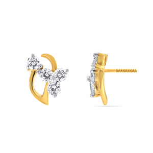 Pendientes Elegantes de Oro Amarillo de 14K con Diseño de Ola, con Piedra Redonda Blanca y Diamantes Redondos Brillantes Cultivados en Laboratorio - Product Image 4