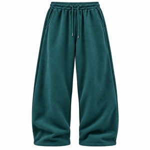 Men's Teal Blue Fleece baggy oversized Sweatpants Elastic Waist Drawstring Casual <b>Pants</b> With Side Pockets Autumn Wear - Product Image 1