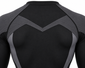 Haut de sport athlétique à manches longues pour homme, anti-UV, à séchage rapide, en Spandex et Polyester, coloris noir et gris, avec blocs de couleur - Product Image 5