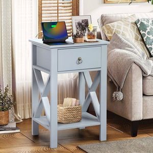 Gray Side Intersection Style Bedside Table with Two-Layer Drawer Nightstand and Coffee Table - Product Image 1