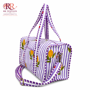 Sac de voyage matelassé en coton avec doublure en polyester, imprimé floral, fermeture éclair, deux anses, grande capacité, sac de plage et de shopping - Product Image 6