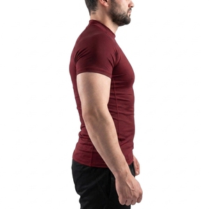 <b>Men's</b> <b>Burgundy</b> Short Sleeve Compression <b>Shirt</b> Quick Dry Spandex Polyester Athletic Top - Product Image 4