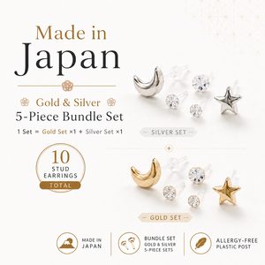 Made in Japan Moon Star Plastic <b>Post</b> <b>Earrings</b> Gold Silver 5-Piece Set Bundle for Women - Product Image 1