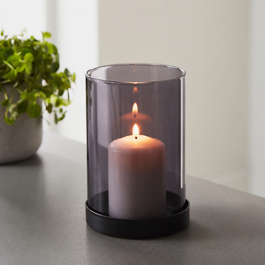 Vase de table en verre teinté noir Art Déco écologique KS International pour bougie hurricane, modèle 5257, idéal pour les mariages - Product Image 3