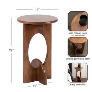 Modern <b>Walnut</b> Finish Wooden Pedestal <b>Table</b> Geometric Oval Frame <b>Coffee</b> <b>Table</b> - Product Image 2