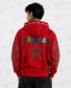 Sweat-shirt à capuche zippé pour homme, personnalisé, avec graphisme en strass rouges, style streetwear, broderie premium, mode hip-hop - Product Image 4