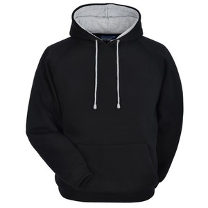 <b>Men</b> Black Hooded Sweatshirt Cotton French Terry Regular Fit Casual <b>Pullover</b> with Kangaroo Pocket Solid Color Autumn Wear - Product Image 1