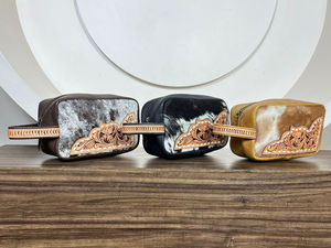 Haute qualité usiné à la main voyage trousse de toilette grande capacité multifonctionnel sacs à cosmétiques peau de vache Portable stockage sacs de maquillage - Product Image 5