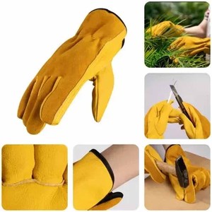 Yellow Cow Split & Grain Leather <b>Driving</b> <b>Gloves</b> Thorn Proof Garden Work Driver Safety Hand Protection Durability <b>Gloves</b> - Product Image 4