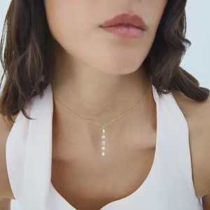 Colliers pendentifs en forme de goutte linéaire avec diamants de laboratoire de formes variées, sertis à griffes, en or massif 14k 18k, bijoux minimalistes pour le quotidien, cadeaux - Product Image 4