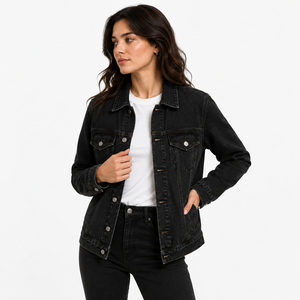 Chaqueta Vaquera Negra Personalizada para Mujer |   Chaqueta Vaquera Vintage Lavada al por Mayor |   Ropa de Moda de Marca Privada OEM - Product Image 2
