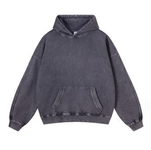 Sudadera con Capucha Extra Grande, Lavada, Estilo Vintage, Color Marrón, Transpirable, Tejida, para Hombre, en Seis Colores, 100% Algodón Felpa - Product Image 3