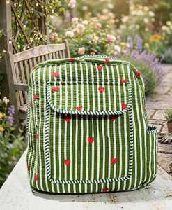 Durable <b>Green</b> Striped Quilted Cotton Duffel <b>Bag</b> Heart Print Travel <b>School</b> Gym Backpack Zipper Sports Luggage - Product Image 2